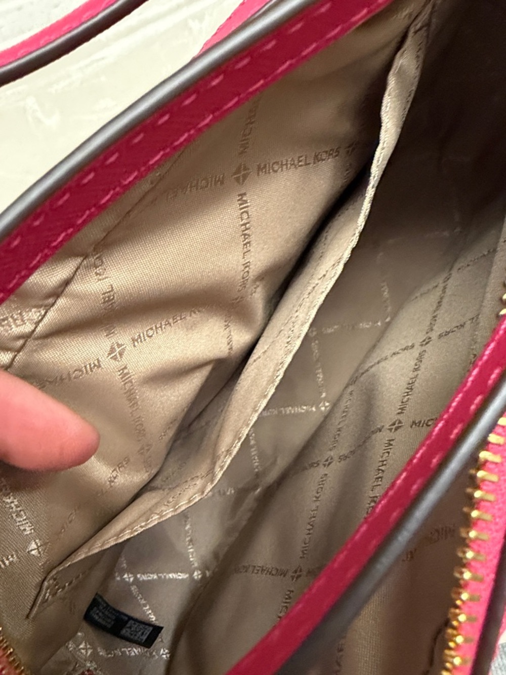 Michael Kors Hot Pink and White Stripe Crossbody with Gold Chain NWOT - Picture 5 of 7